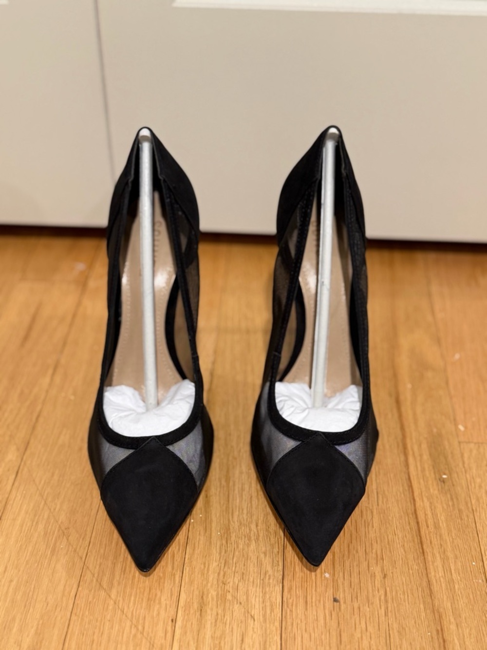 SCHUTZ Black Pointed Mesh & Suede Pumps